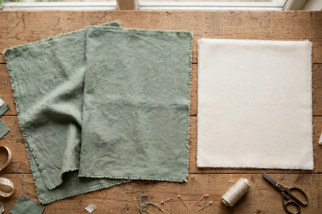 Two overlapping rectangular fabric back panels beside a square front panel.