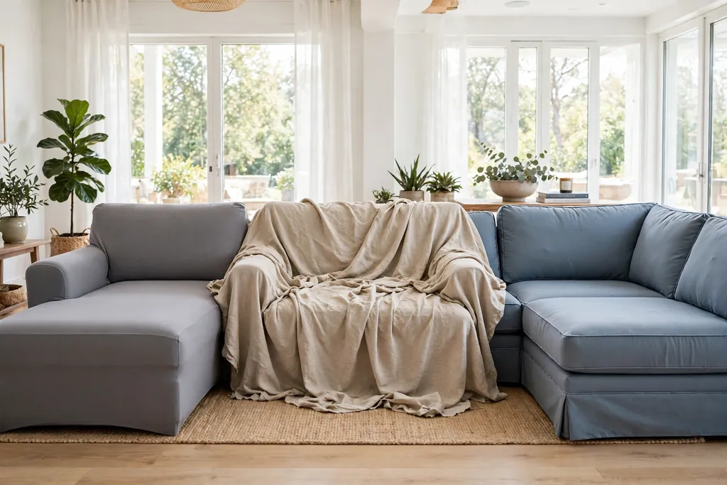 Sectionals showing stretch, loose, and tailored slipcover fit styles.