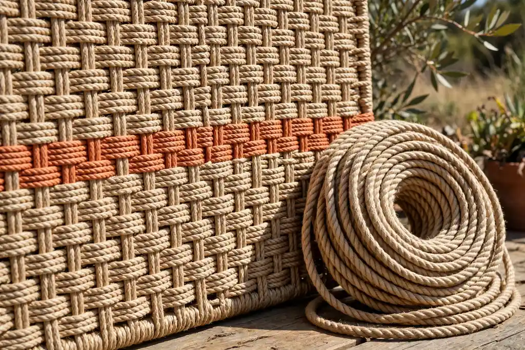 Rope basket wall with an accent color row partway up the side.