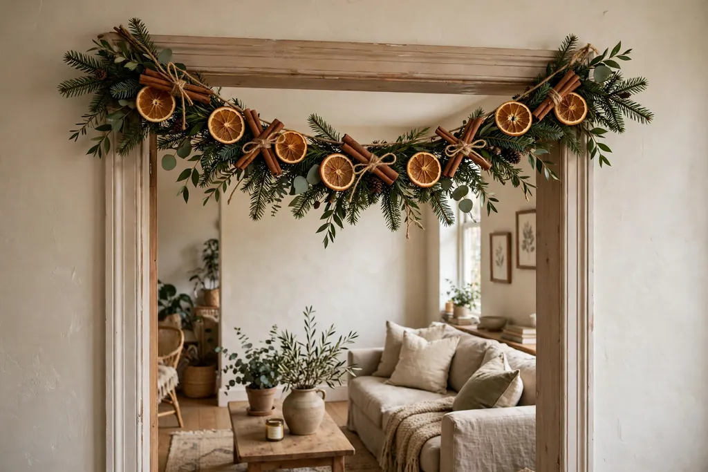Group of mini Christmas trees in different heights, green and frosted, lined on a living room console.