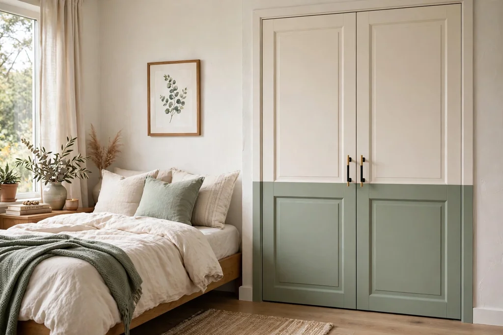 Bedroom with two-tone painted closet doors