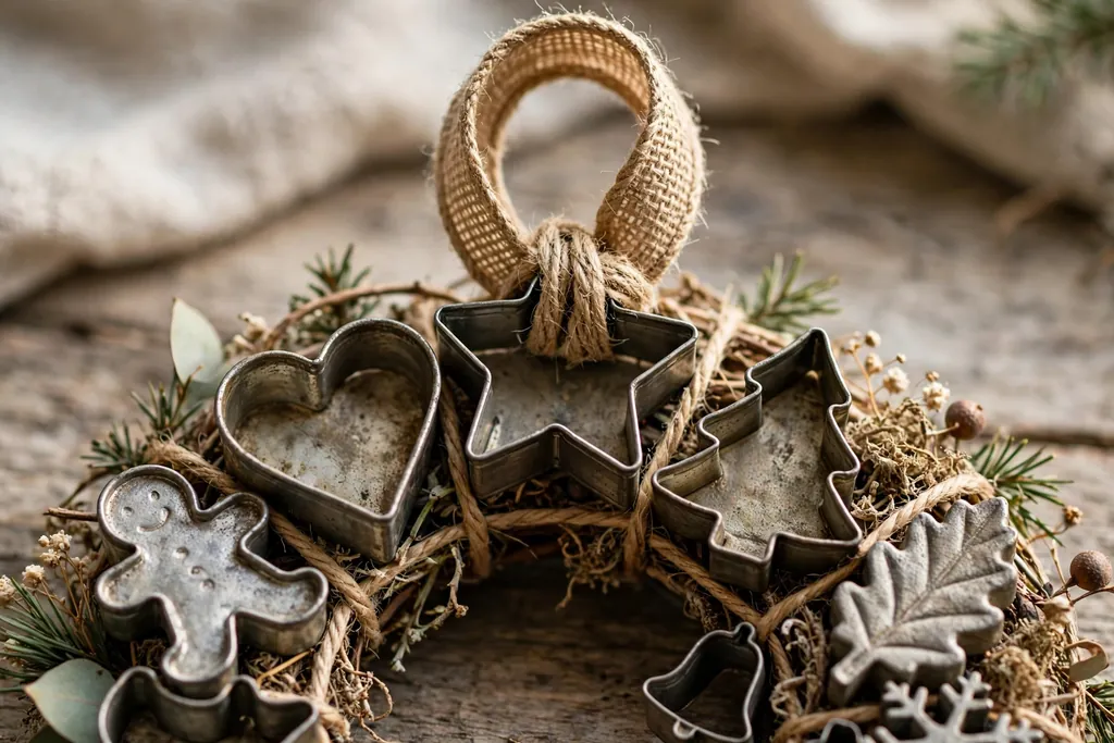 Ribbon hanging loop threaded through the top of a cookie cutter wreath.