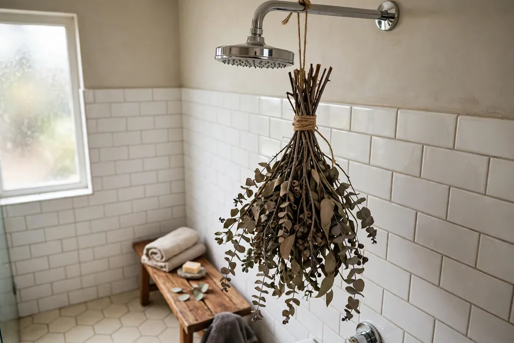 Bamboo toothbrush holder, soap dish, and tray on a bathroom counter.