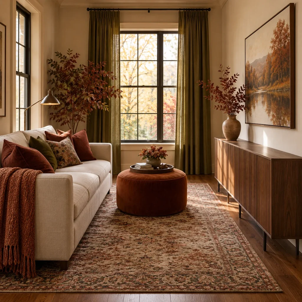 Narrow living room.