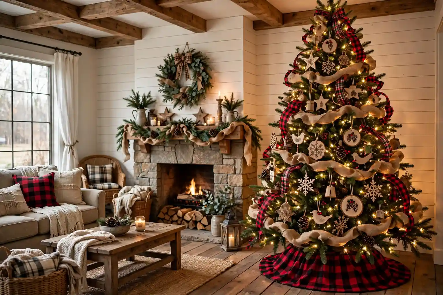 21 Farmhouse Christmas Tree Decoration Ideas with Rustic Details