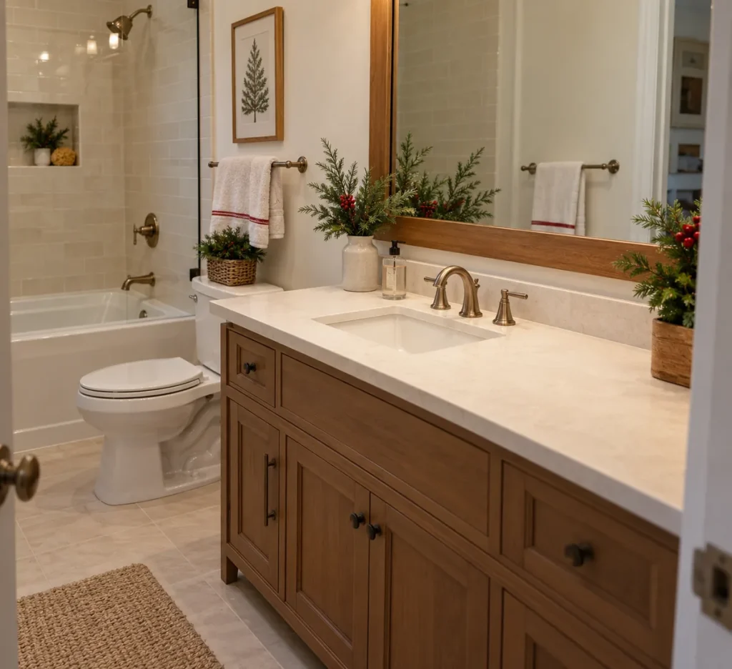 A clear landing area on a guest bathroom vanity.
