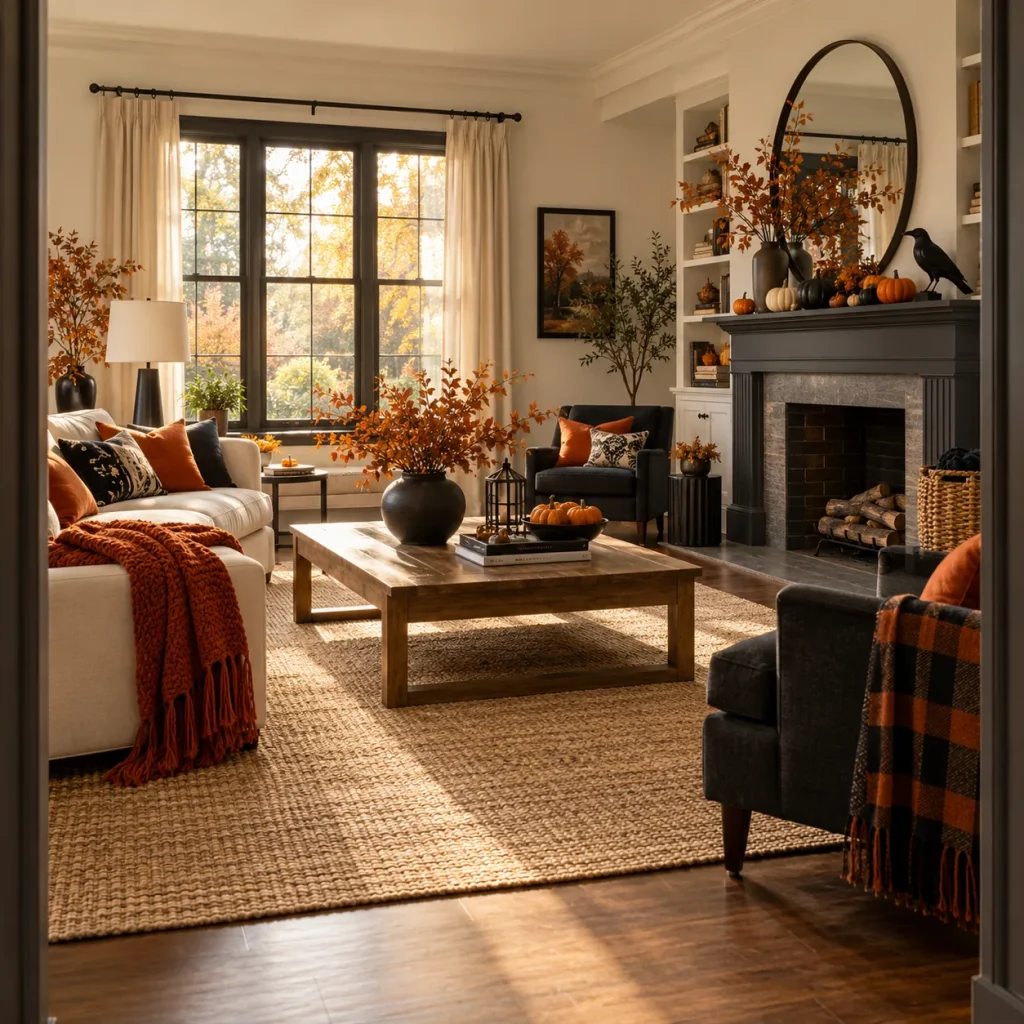 A furnished living room with a clear route around the seating.