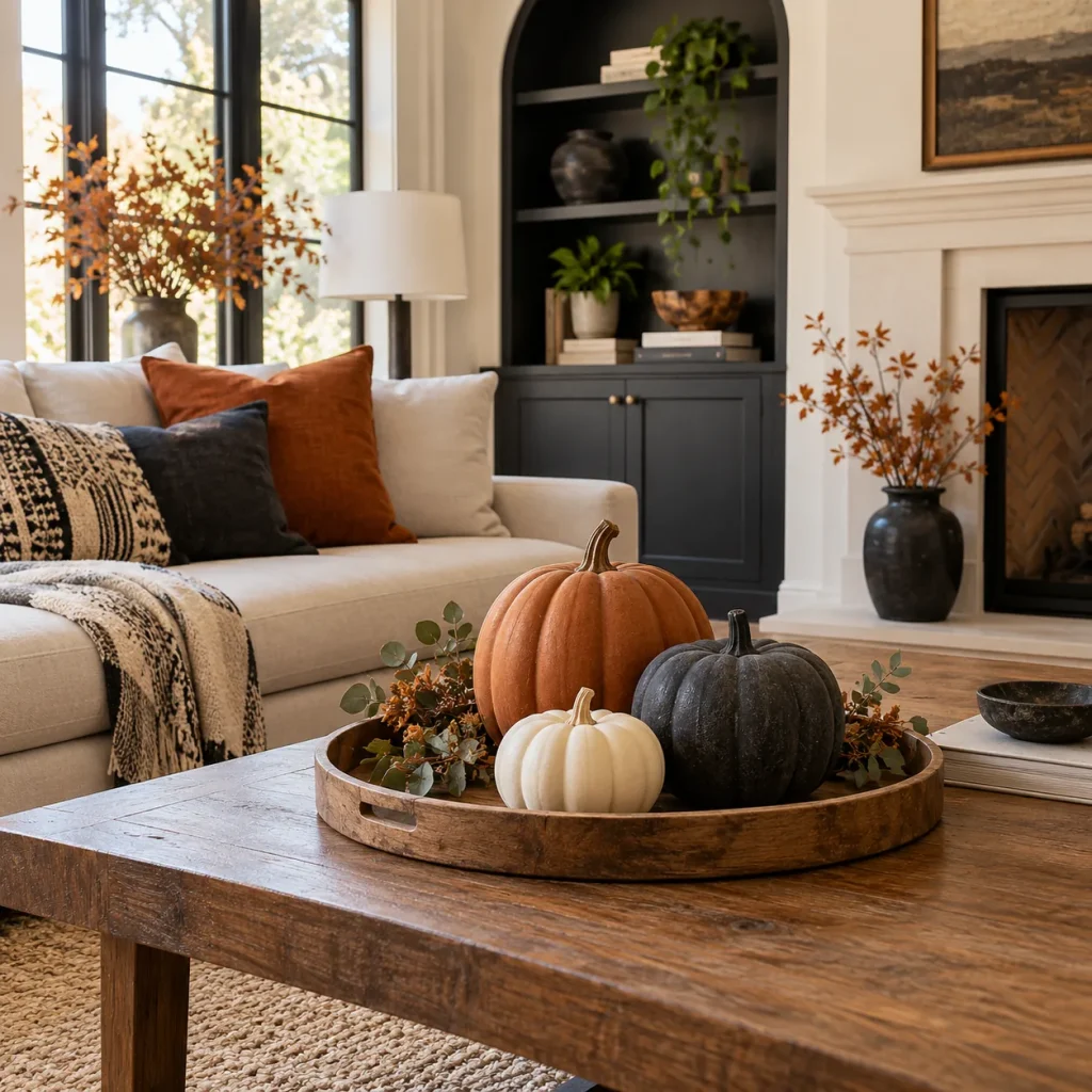 Three varied matte decorative pumpkins in cream.