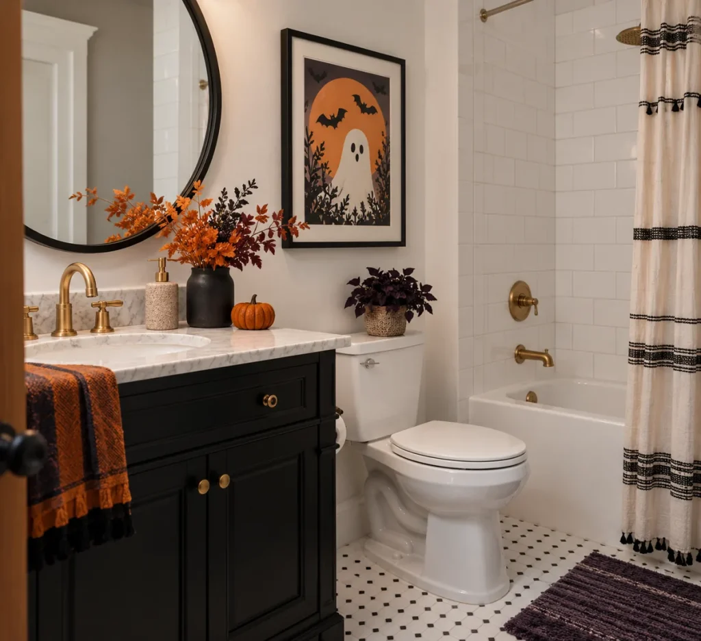 A Halloween print displayed in a simple existing frame.