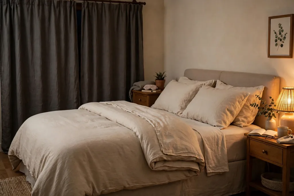 Bedroom prepared for the night with the duvet folded back