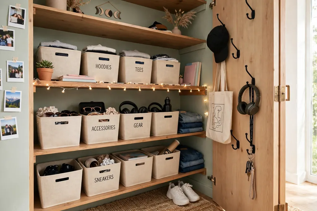 Teen closet refreshed with open shelves