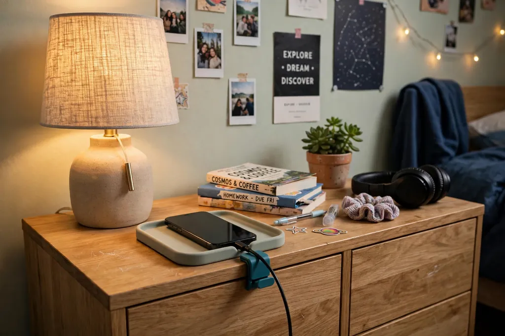 Teen bedroom nightstand refreshed with a lamp