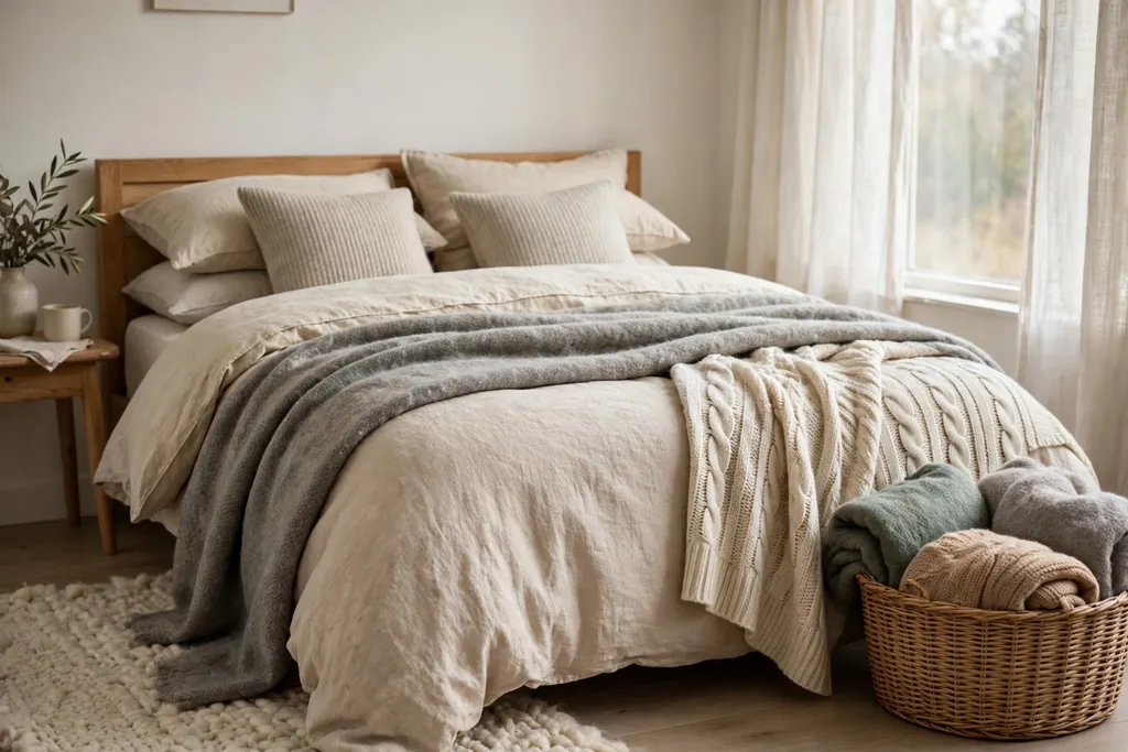 Bed with layered winter bedding
