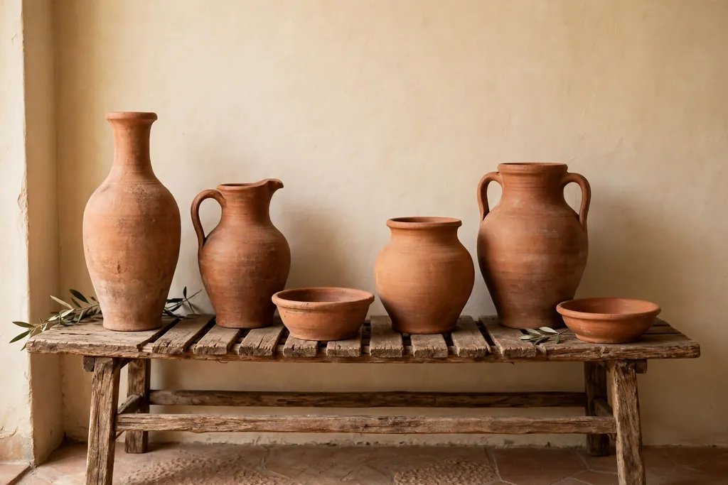 Group of terracotta pottery vases