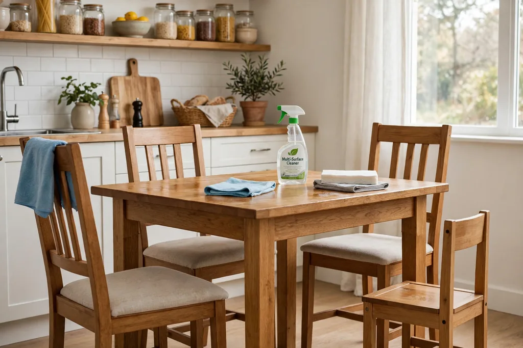 Wipe clean family kitchen chairs with a child sized chair at the table.