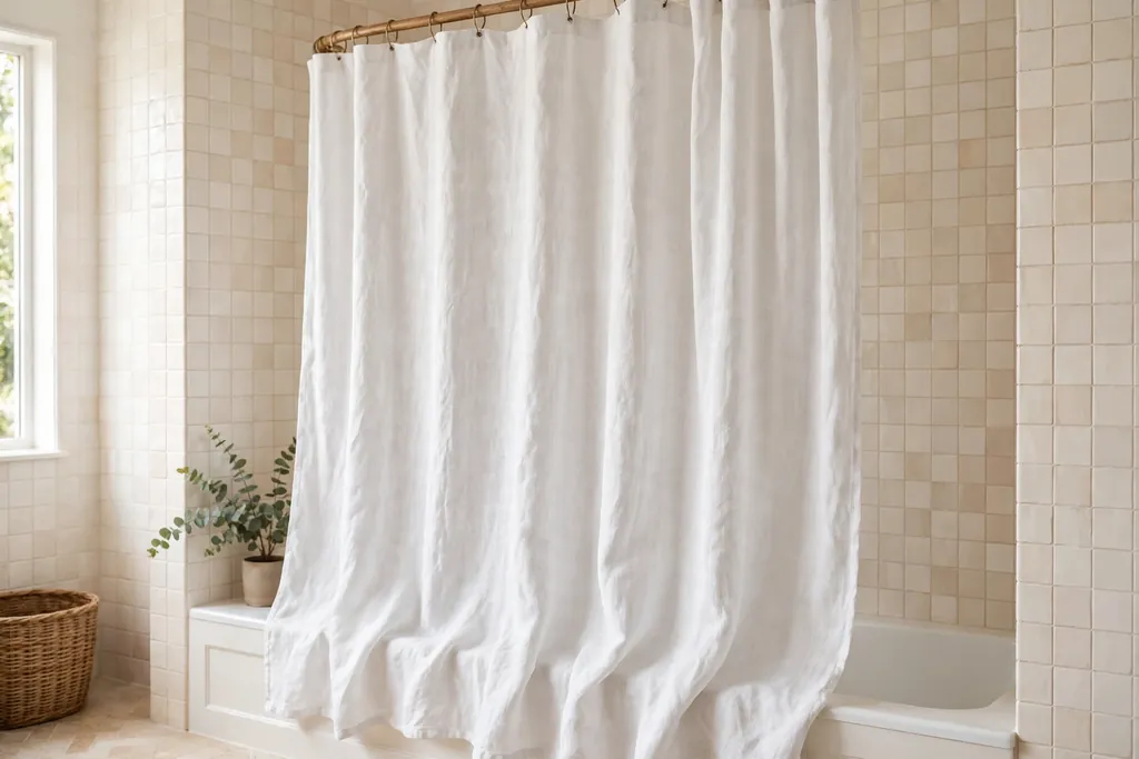 Woven baskets holding towels and toiletries on bathroom shelves.