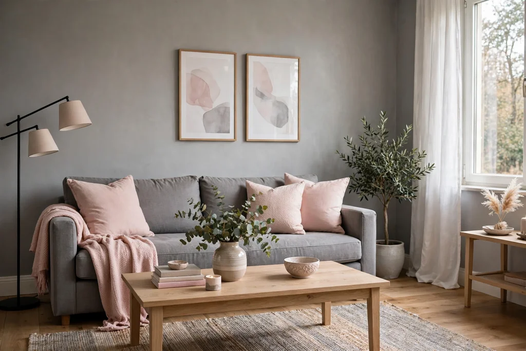 Living room with soft grey walls