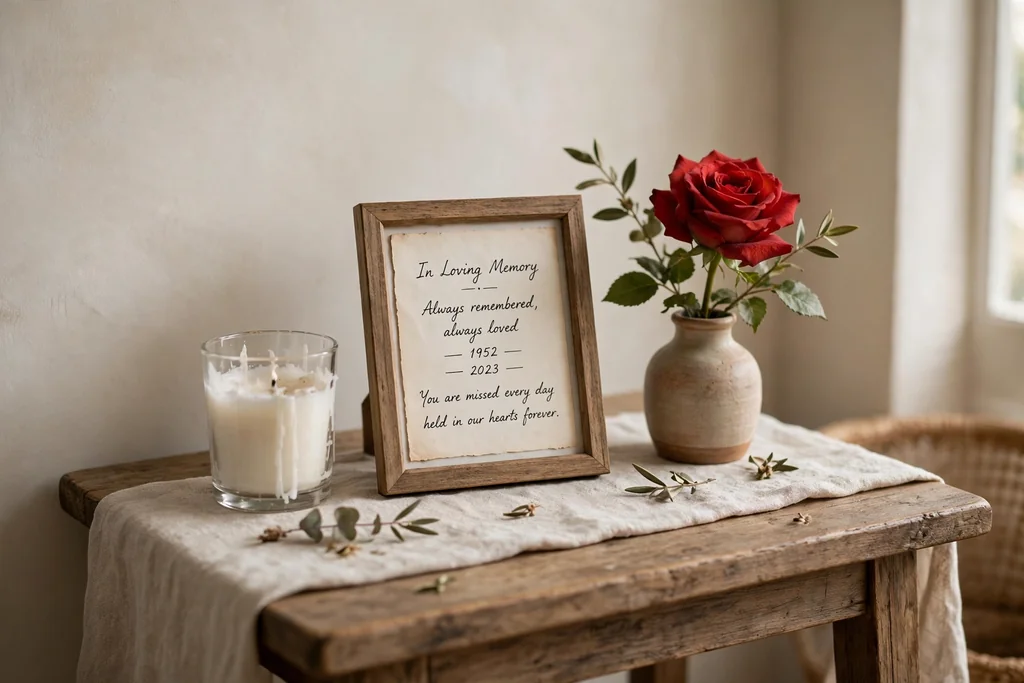 A small remembrance table with a single white candle