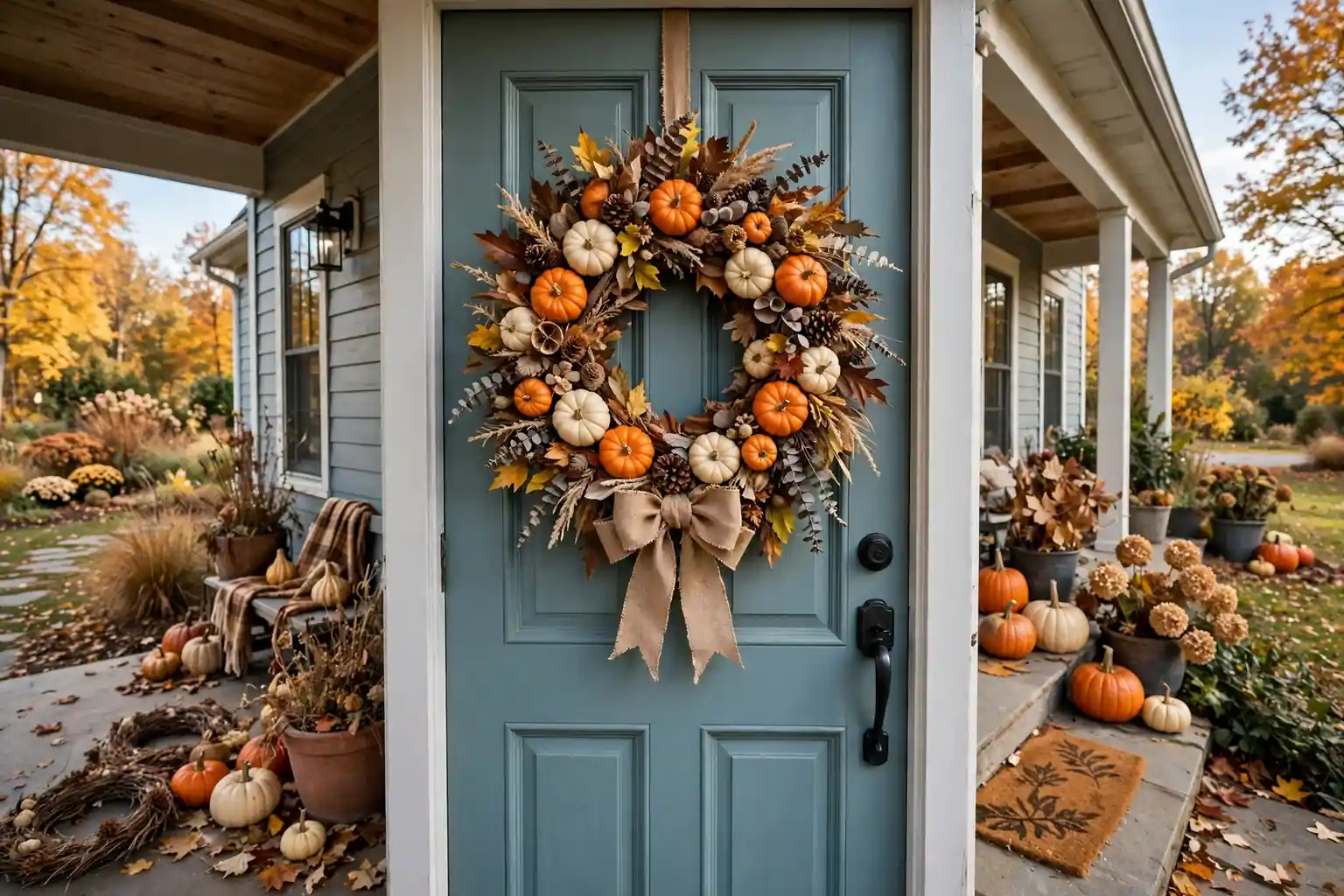 17 Pumpkin Wreath Ideas for a Festive Fall Front Door