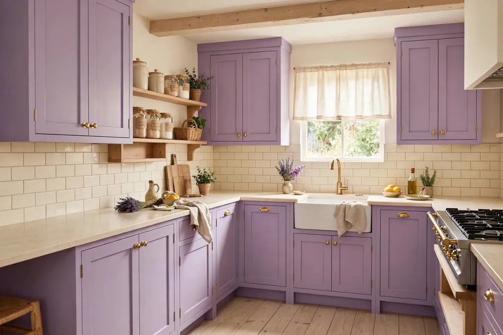 Cottage kitchen with lilac cabinets