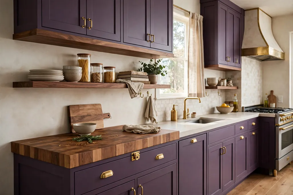 Kitchen with purple cabinets
