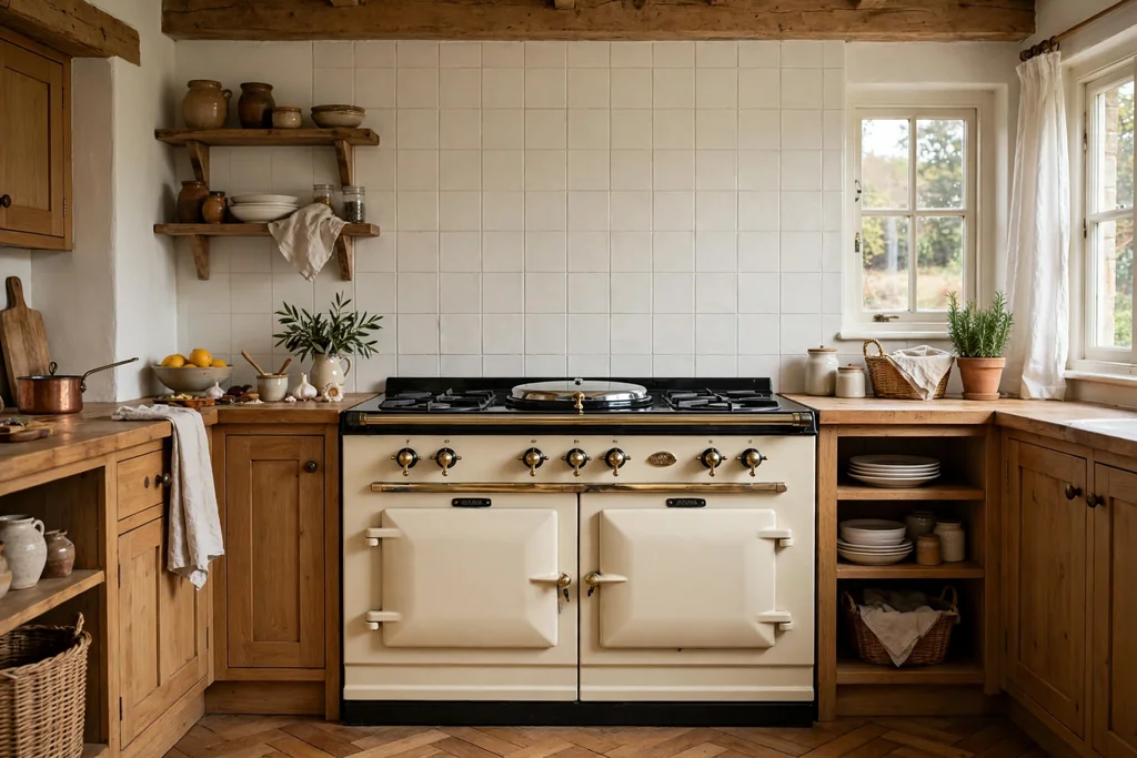 Cast iron range cooker as the focal point of a cottage kitchen.