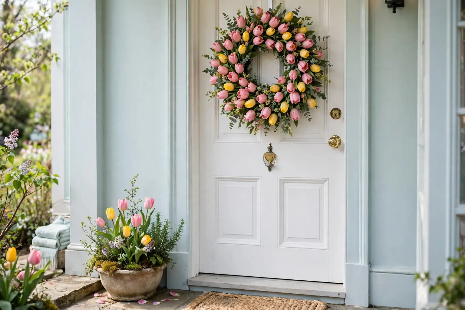 21 Spring Wreaths for Front Doors in Different Decorating Styles