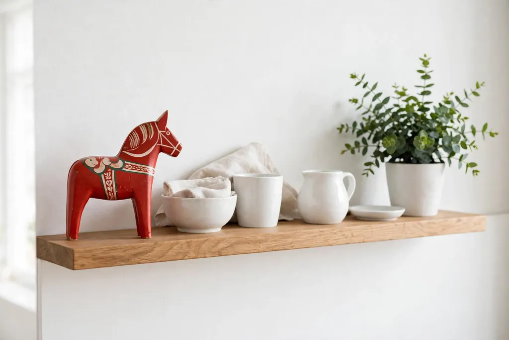 Swedish kitchen shelf with a small red painted wooden horse