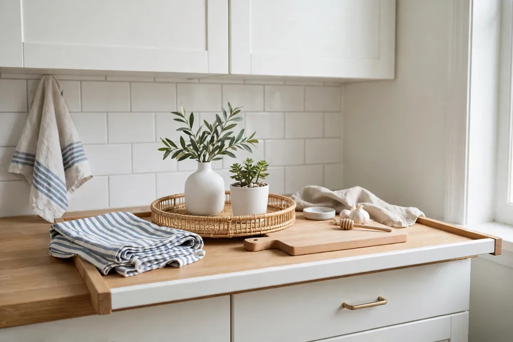 Swedish kitchen counter with removable white and wood touches