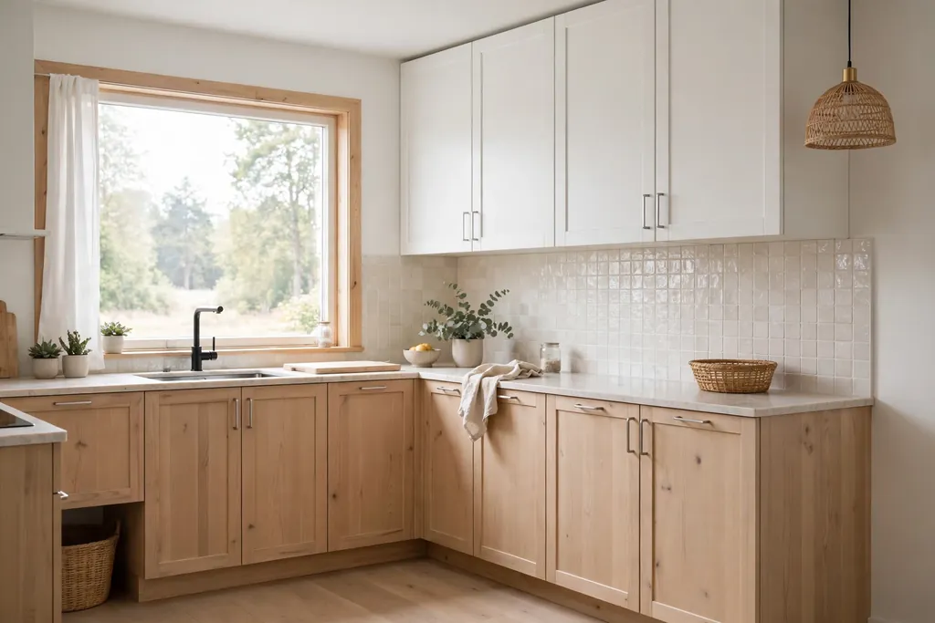 Swedish kitchen with white upper cabinets