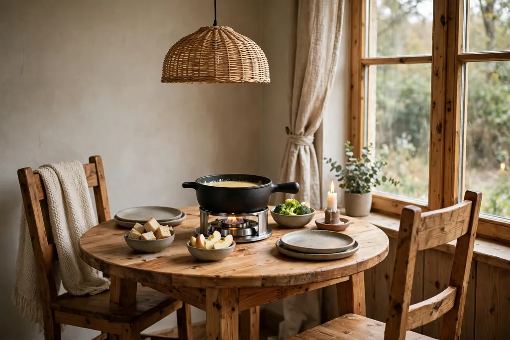 Fondue nook with a pine table