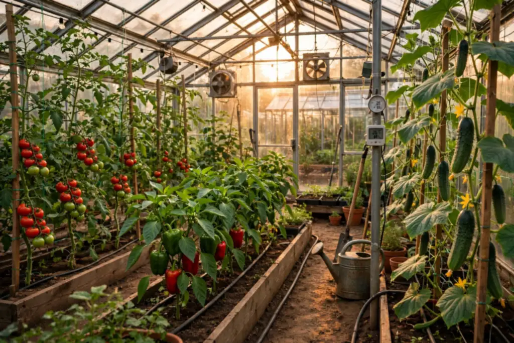 Greenhouse vegetable zone with tomatoes