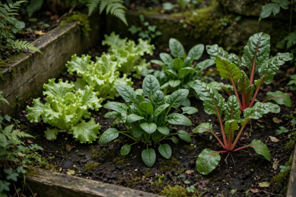 Shady leafy green corner with lettuce
