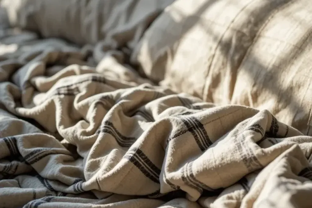 Bed made with soft flannel sheets and a folded top sheet.