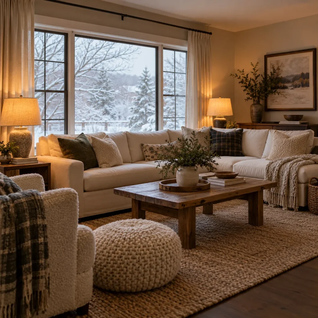 Two shaded table lamps on opposite side tables in living room.