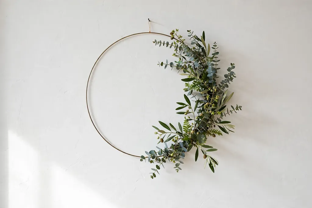 Asymmetric wreath with greenery on one side of a plain ring